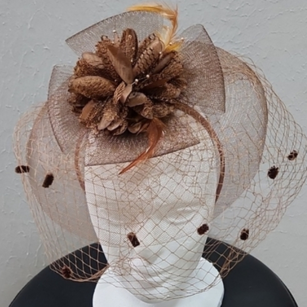 Brown Net and Floral Fascinator